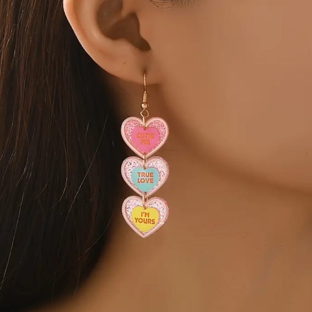 Playful Pink and Blue Valentines Heart Earrings